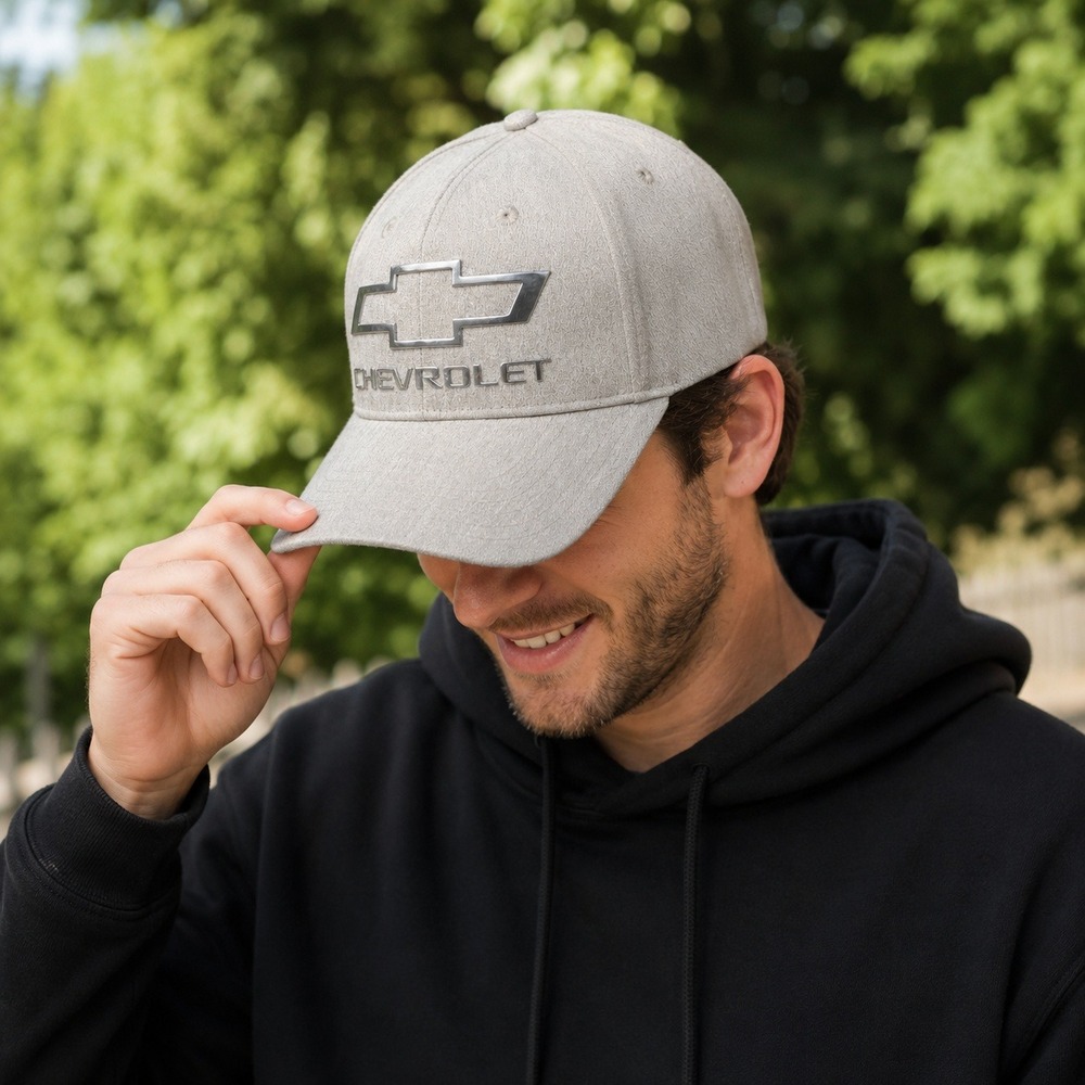 Chevrolet Gray Heathered Baseball Cap GM Licensed Metallic Logo Hat CBCH2342AA‎